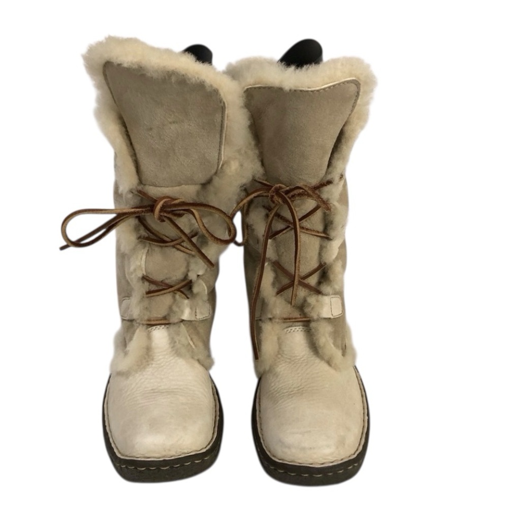 Born Vintage Suede Leather Shearling Lined Square Toe  Cream Winter Boots size 7